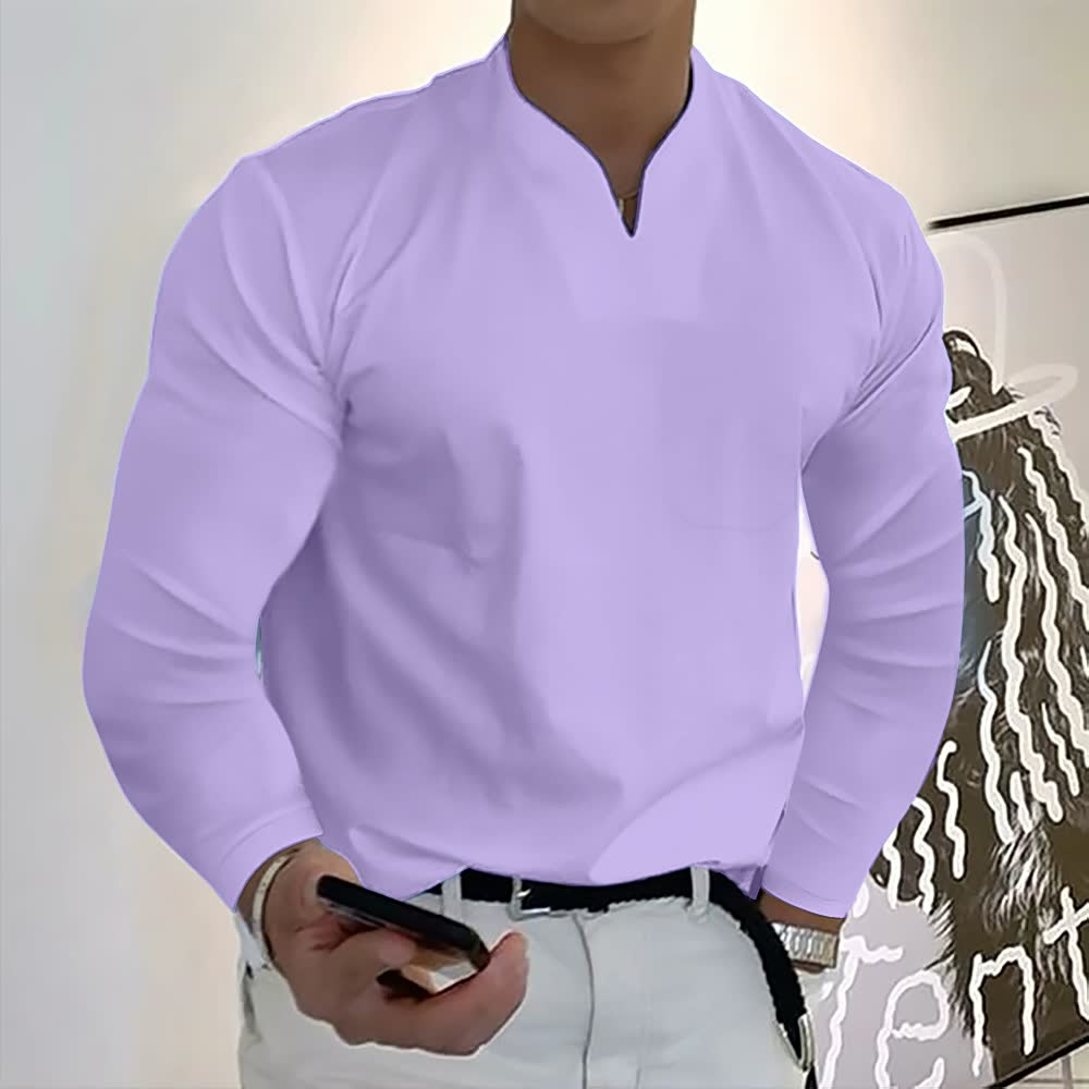T-shirt décontracté en coton à manches longues pour hommes avec poche