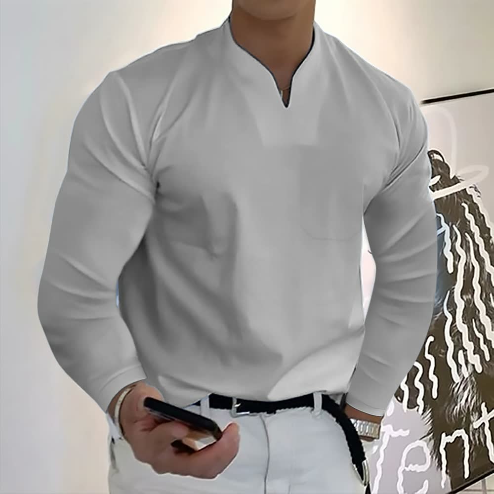 T-shirt décontracté en coton à manches longues pour hommes avec poche