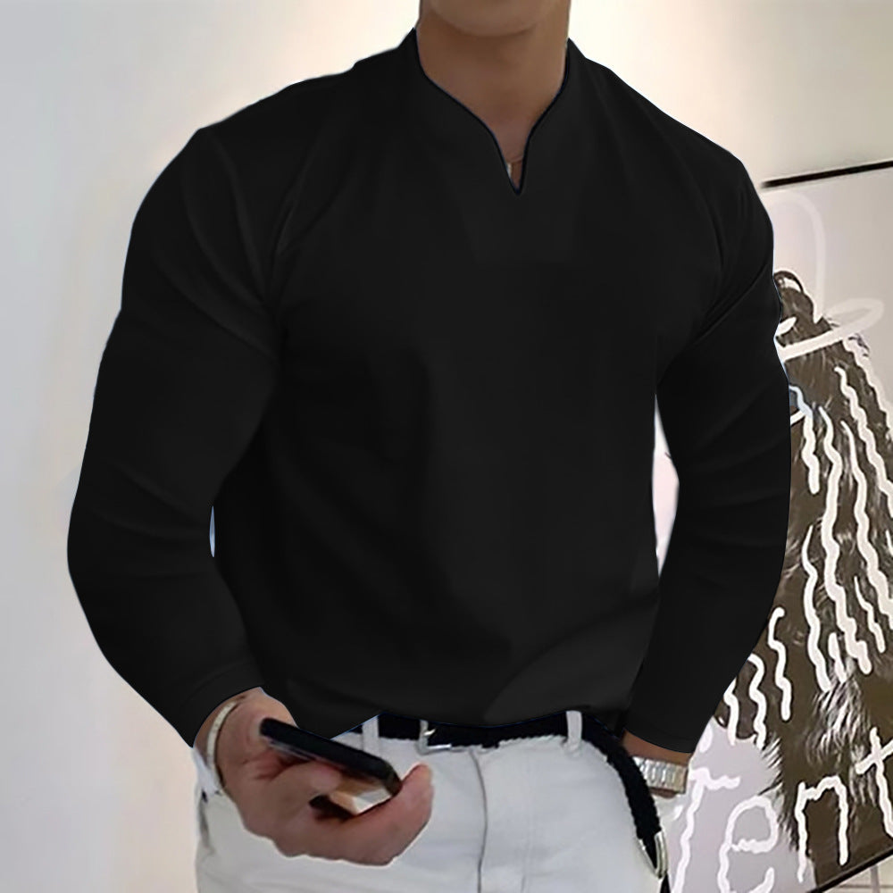 T-shirt décontracté en coton à manches longues pour hommes avec poche
