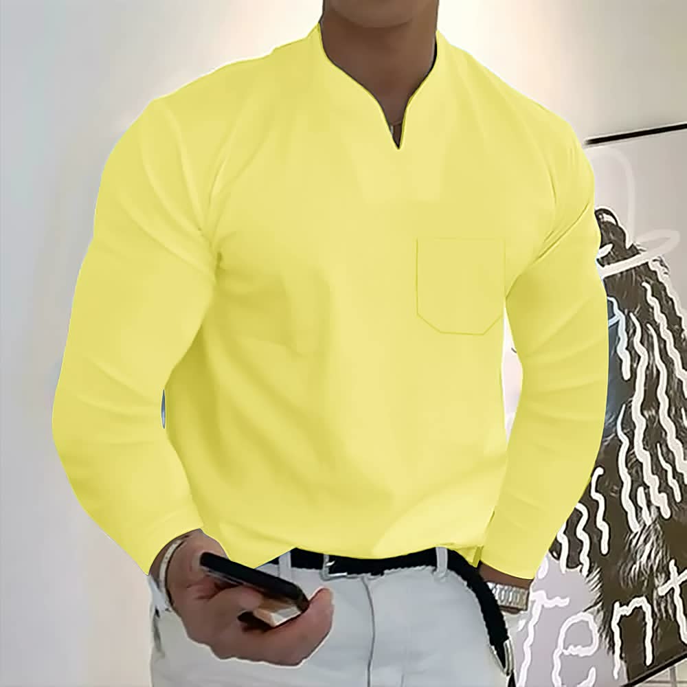 T-shirt décontracté en coton à manches longues pour hommes avec poche