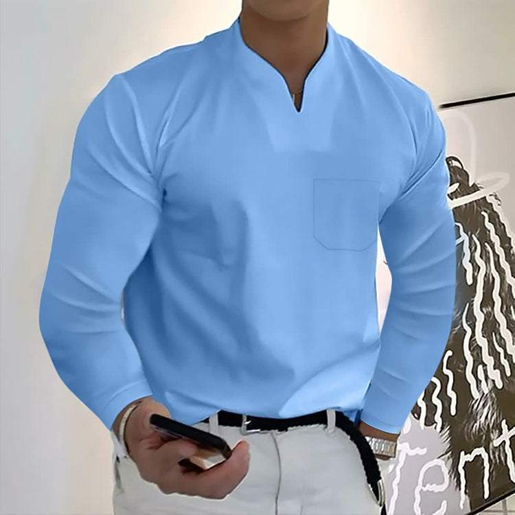 T-shirt décontracté en coton à manches longues pour hommes avec poche