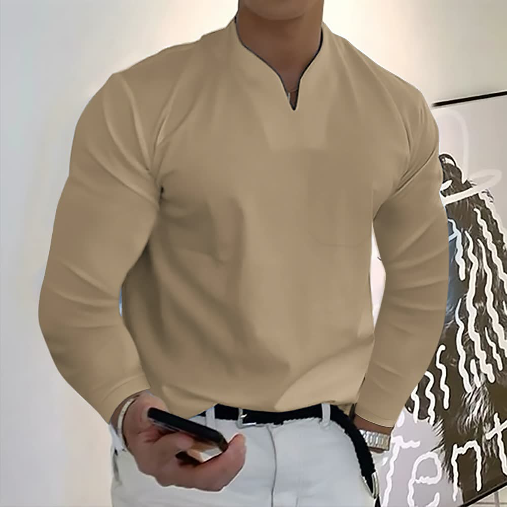 T-shirt décontracté en coton à manches longues pour hommes avec poche
