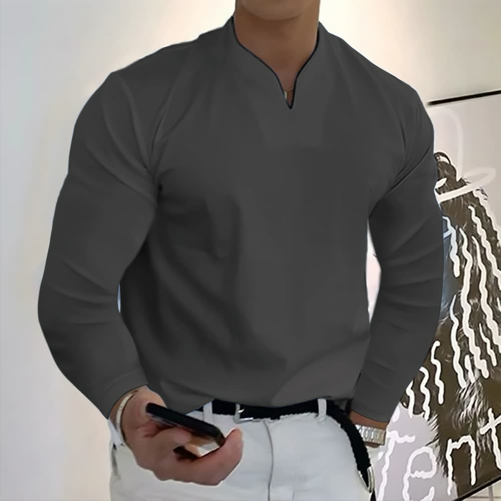 T-shirt décontracté en coton à manches longues pour hommes avec poche