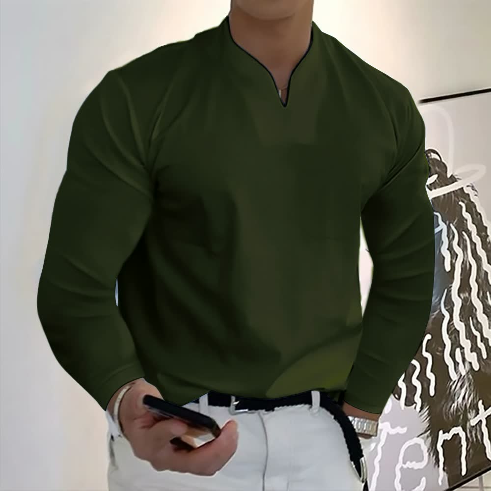 T-shirt décontracté en coton à manches longues pour hommes avec poche