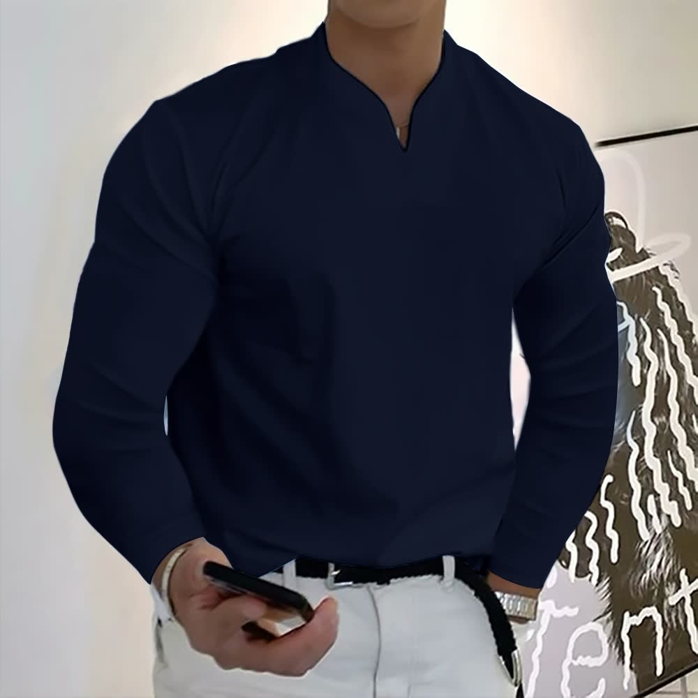 T-shirt décontracté en coton à manches longues pour hommes avec poche