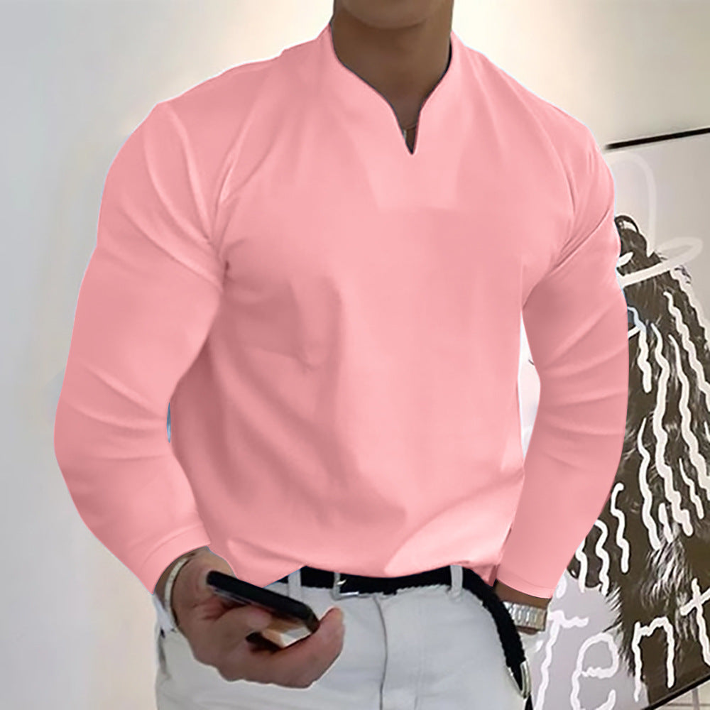 T-shirt décontracté en coton à manches longues pour hommes avec poche