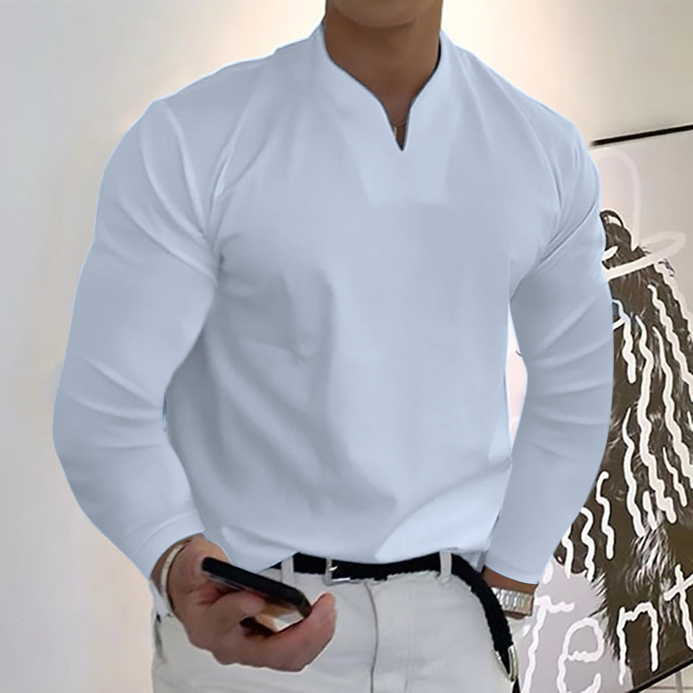 T-shirt décontracté en coton à manches longues pour hommes avec poche
