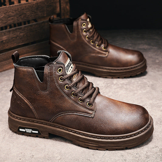 (Livraison gratuite)Bottes à lacets zippées vintage pour hommes