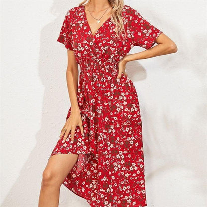 Robe à taille élastique florale élégante et à la mode