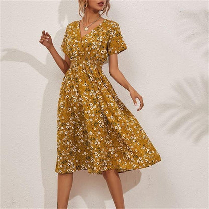 Robe à taille élastique florale élégante et à la mode