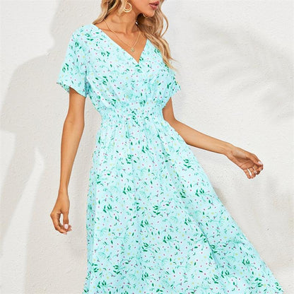 Robe à taille élastique florale élégante et à la mode