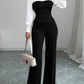 Ensemble femme élégant blouse rayée à col V et pantalon large