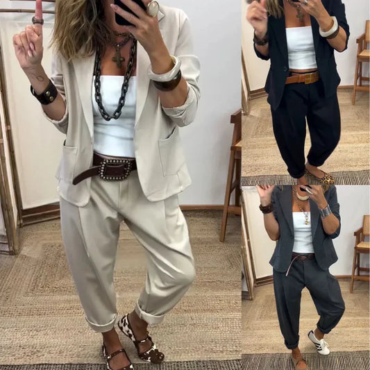 👔 49% DE RÉDUCTION! 💼 Veste à Col & Pantalon pour Femme – Ensemble Élégant pour le Travail, Coupe Cintrée & Look Professionnel 👖