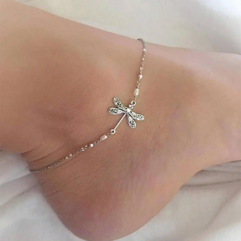 ✨BUY 1 GET 1 FREE TODAY✨SILVER DRAGONFLY ANKLET WITH BEAD