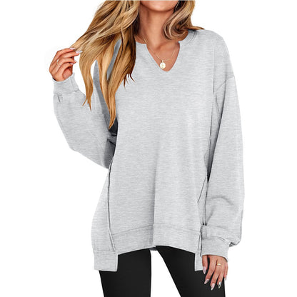 🍂✨Sweat-Shirt Femme Oversized à Col en V - Tunique Manches Longues Léger