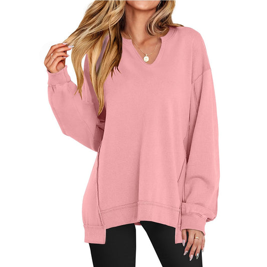 🍂✨Sweat-Shirt Femme Oversized à Col en V - Tunique Manches Longues Léger