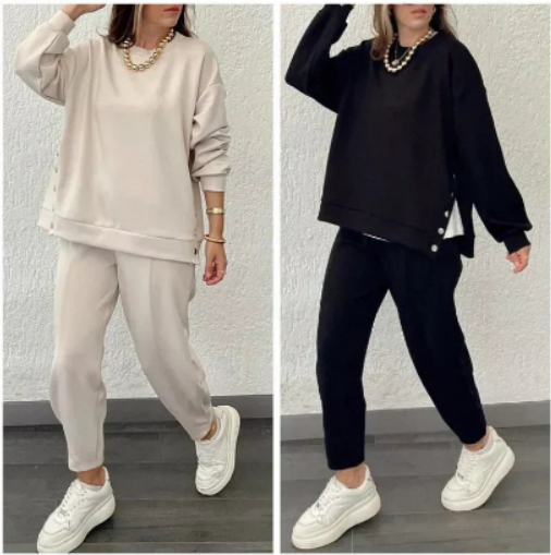 Ensemble Décontracté Femme Monochrome - Haut et Pantalon