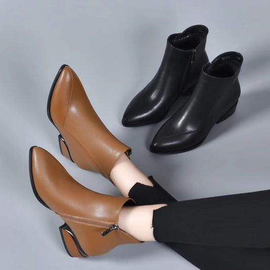 Bottines Femme à Fermeture Éclair avec Talon Bloc Épais (-50%)