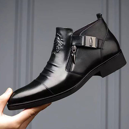 Bottines en cuir avec fermeture éclair double face et extrémités pointues pour hommes