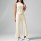 Ensemble deux pièces de couleur unie pour femmes - Top sans manches à col roulé & Pantalon à jambes larges