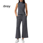 Ensemble deux pièces de couleur unie pour femmes - Top sans manches à col roulé & Pantalon à jambes larges