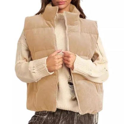 Gilet en duvet épais de couleur unie pour femmes avec poches pour plus de chaleur