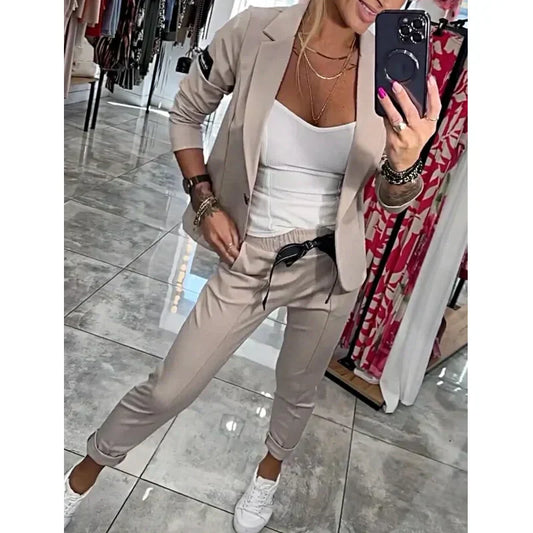 Ensemble 2 Pièces Veste et Pantalon Décontracté pour Femmes
