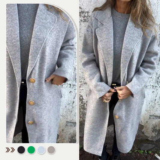 Manteau long à manches longues pour femmes avec col rabattu, épais