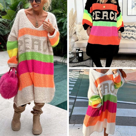 Robe pull en V avec imprimé lettres en blocs de couleur