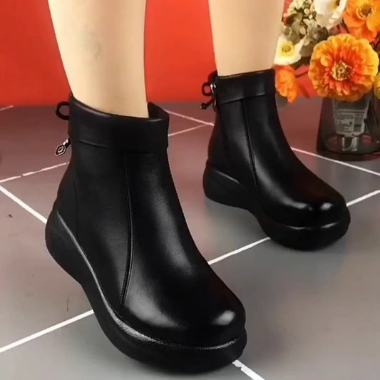 Bottes élégantes et confortables à bout rond en PU pour femmes