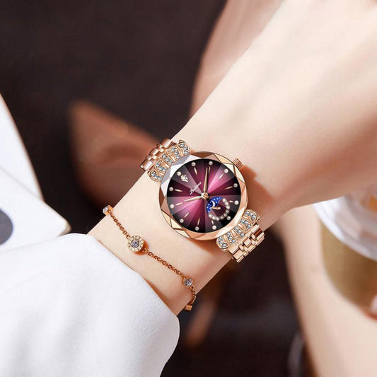 Cadeau du Nouvel An - Montre Étoile et Lune à La Mode en Diamant pour Femmes