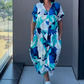 💎 49% DE RÉDUCTION ! 💎 Robe Élégante Col V – Tissu Respirant, Imprimé Tendance & Coupe Ample (Vert/Bleu/Jaune | S–3XL) ☕🕊️