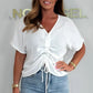 Women's Casual V-Neck Tie Front Short Sleeve Top