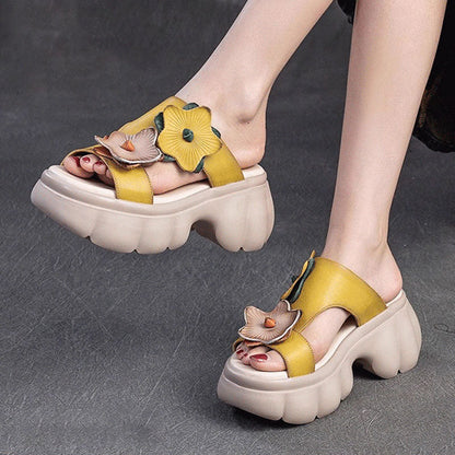 Sandales Slide à Semelle Épaisse avec Décor Florale pour Femme