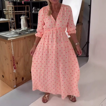 Robe à manches courtes à col en V, rayée et imprimée d'un cœur