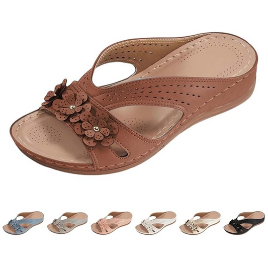 Sandale en cuir pour femme à motif floral