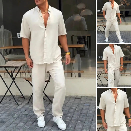 Complet homme élégant - Chemisette à revers et pantalon assorti