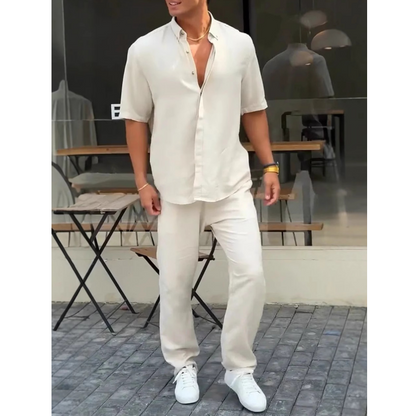 Complet homme élégant - Chemisette à revers et pantalon assorti