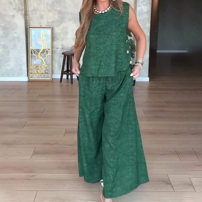 Ensemble 2 pièces sans manches et pantalon large pour femmes