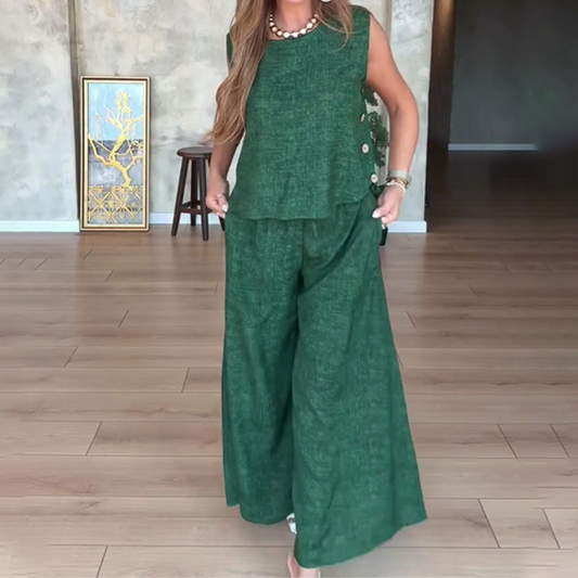 Ensemble 2 pièces sans manches et pantalon large pour femmes