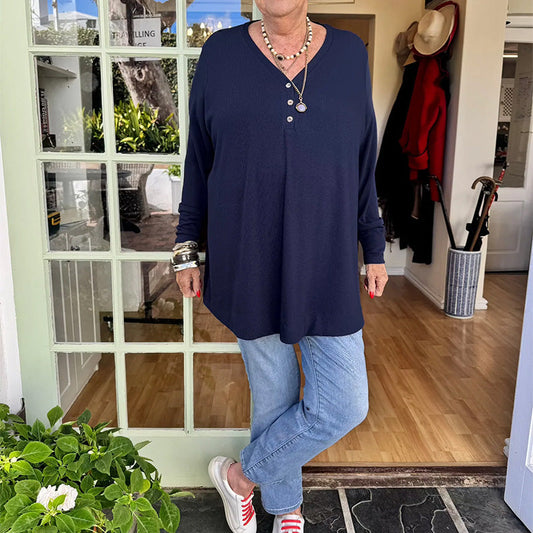 🍂 Offres spéciales d'automne 50 %💜Haut à manches longues et col en V boutonné pour femme