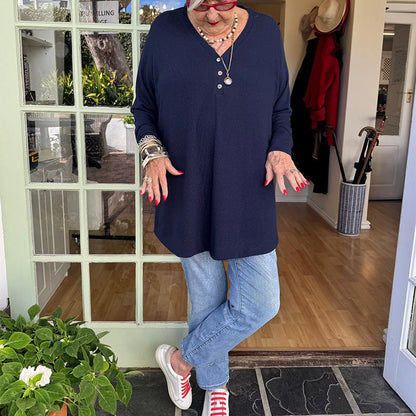 🍂 Offres spéciales d'automne 50 %💜Haut à manches longues et col en V boutonné pour femme