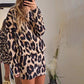 Robe Mini Élégante à Col Rond avec Imprimé Léopard