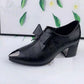 Chaussures femme à nœud, bout effilé et talon bloc en cuir