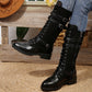 Women's Vintage Combat Boots with Laces and Buckle