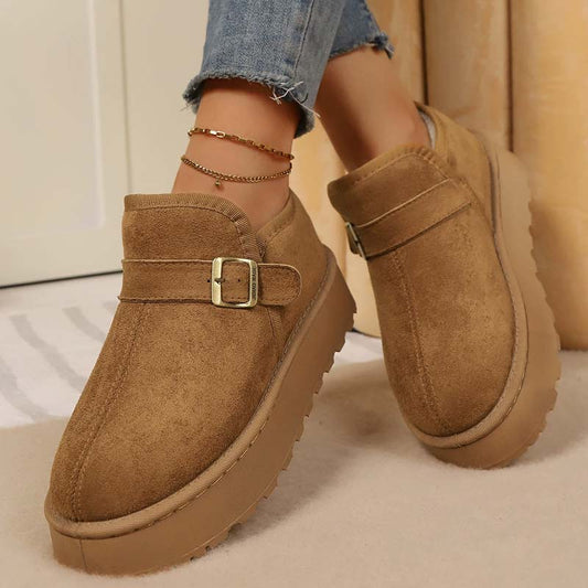 Bottines femme hivernales à boucles avec doublure en peluche