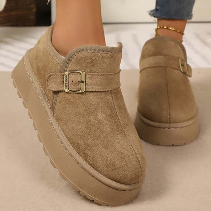 Bottines femme hivernales à boucles avec doublure en peluche