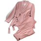Ensemble 2 Pièces Bureau Femme : Blazer à Nœud Devant et Pantalon Palazzo