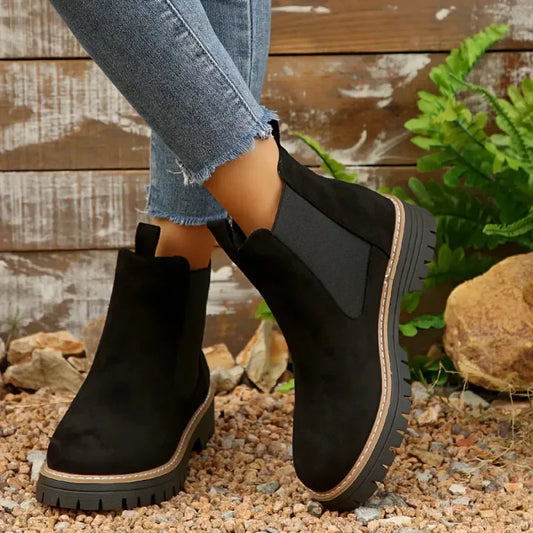 🍂Women's Solid Elastic Low Heel Ankle Boots