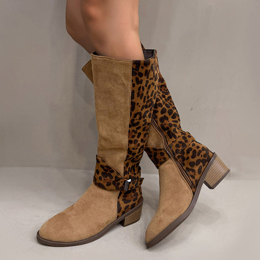 Bottes Cavalières Femme à Imprimé Léopard